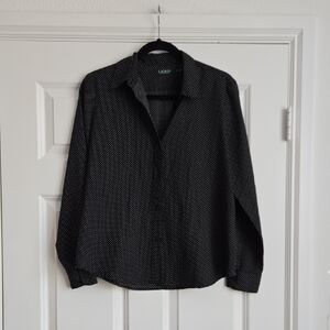 Ralph Lauren Black Button-Down Shirt with White Microdot Pattern